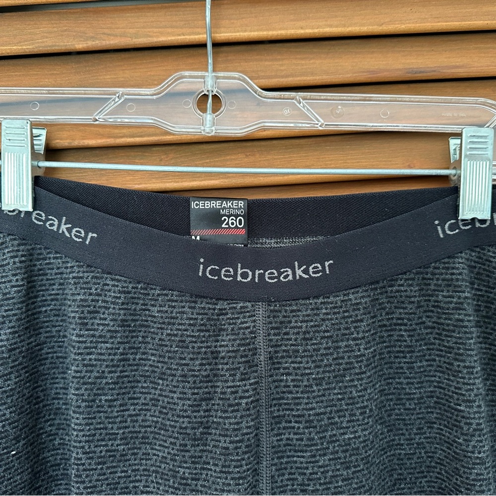 Icebreaker Merino 260 Black and Gray Thermal Leggings Medium